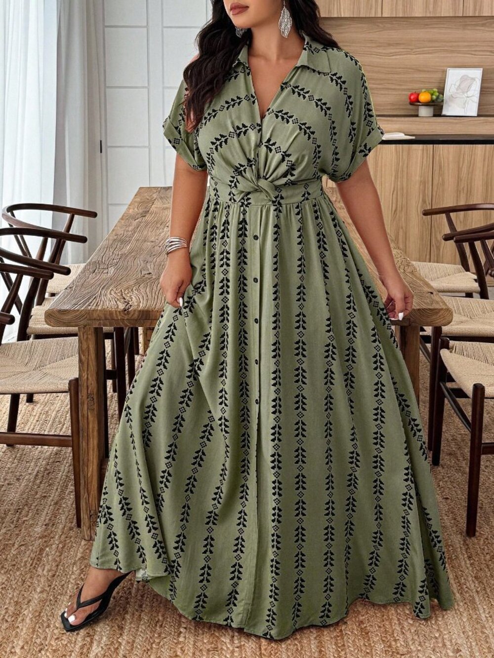 Multicolor Boho Women's Plus Size Geometric Random Print Print maxi Dress - Picture 5 of 5